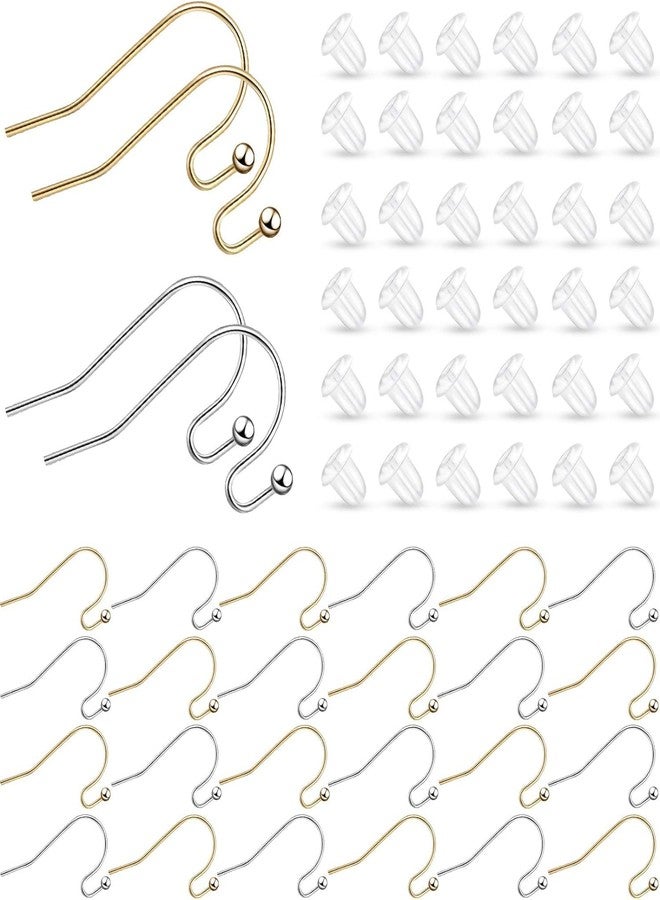 Dhruv Crafts خطافات أقراط فرنسية من دروف كرافتس، مزينة بكرات منقطة، متوفرة بأربعة ألوان مع أغطية خلفية شفافة لصنع المجوهرات بنفسك | 200 قطعة | | فضي وذهبي | - Image 1